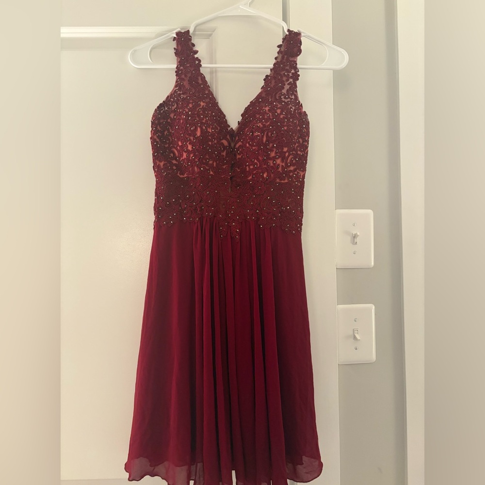 Faviana Burgundy Lace Dress
